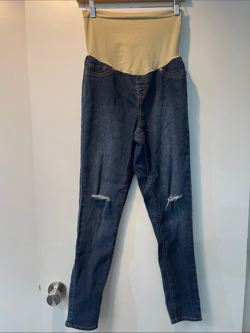 Hybrid & company Dark Blue Maternity Skinny Jeans with Cream Panel